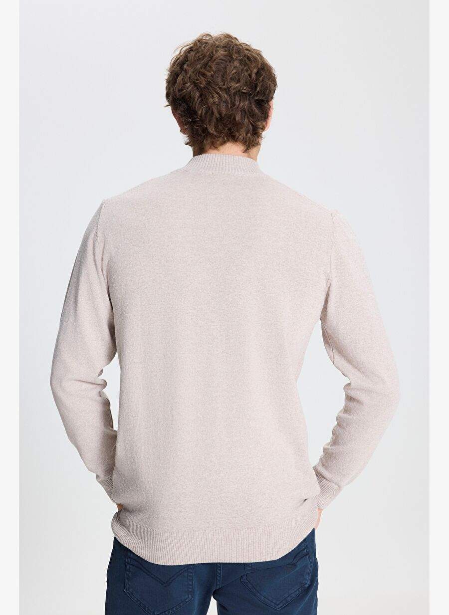 Men's Beige Standard Fit Normal Cut Yarm Balkc Collar Cotton Sweater — Product image 5 of 5