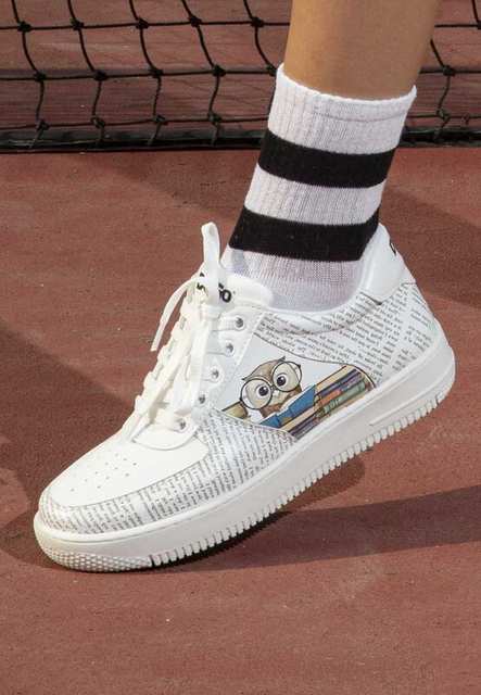 Women Vegan Leather White Sneakers - The Wise Owl Design