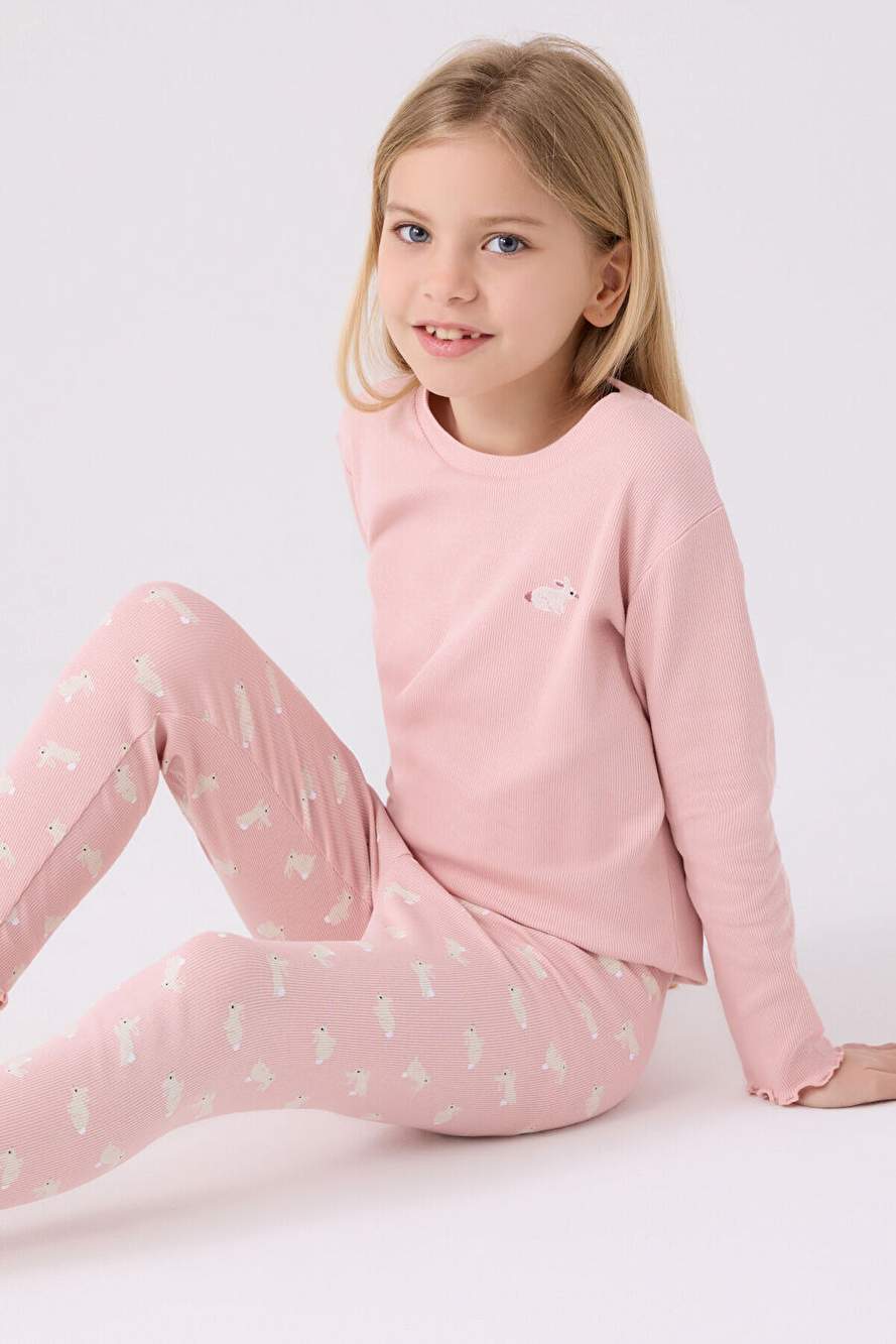 Rolypoly Kız Çocuk Uzun Kol Pijama Takım RP3458 Somon — Product image 3 of 5