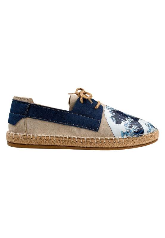 Men Vegan Cream Lace Up Espadrilles - Japanese Waves Design — Product image 7 of 8