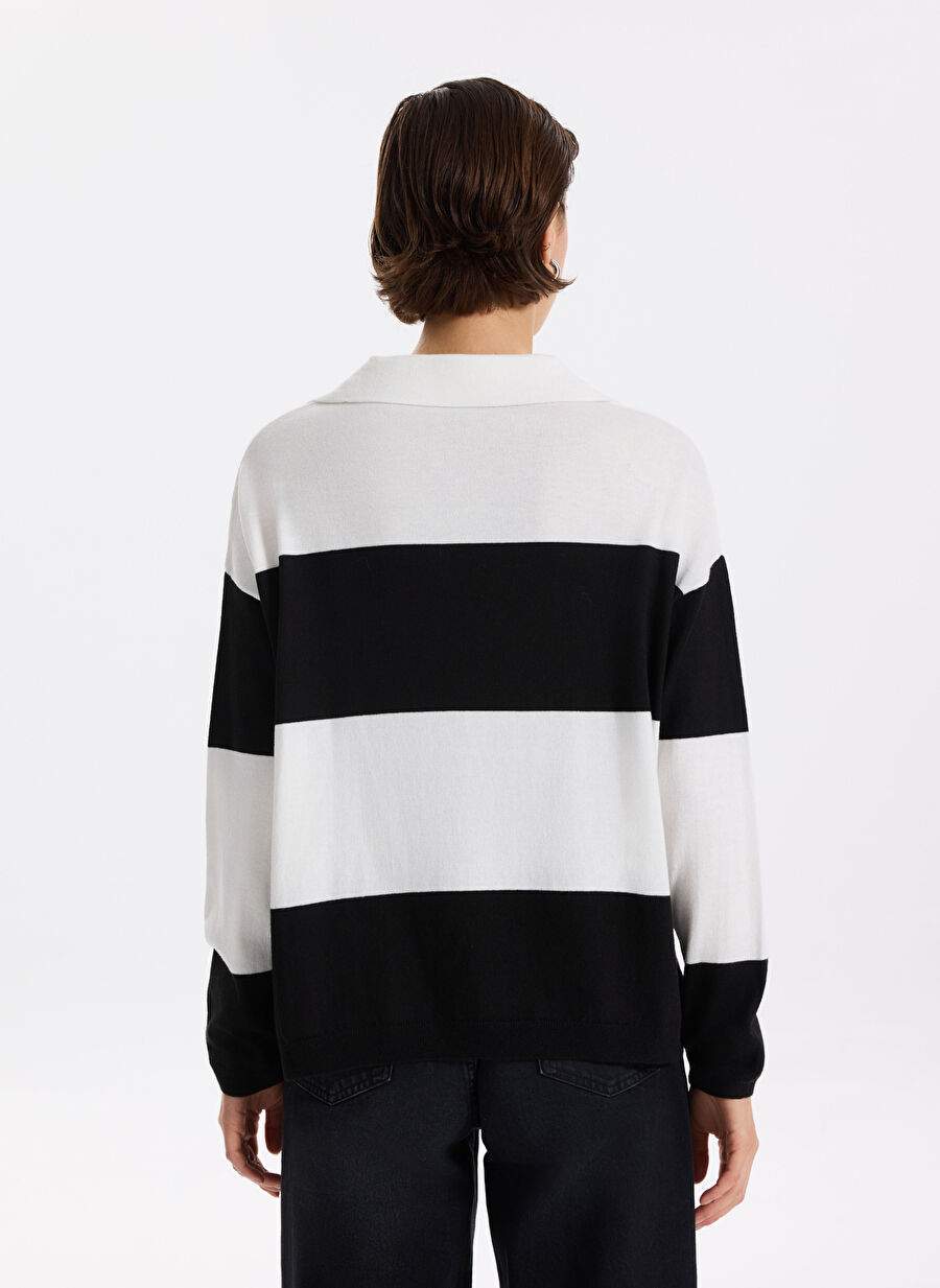 Polo Collar Striped Black - White Sweater Women F3WL-KZK2 — Product image 6 of 6
