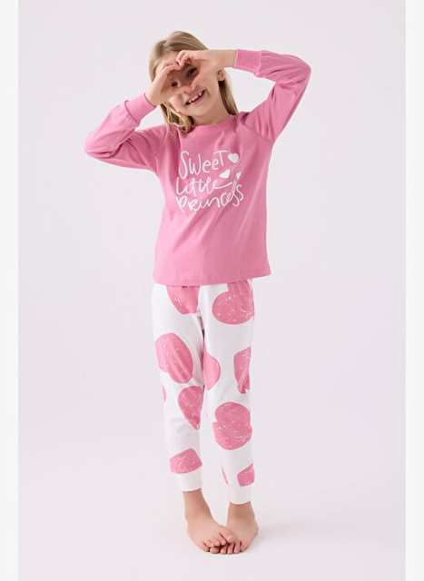 Rolypoly Kız Çocuk Pembe Uzun Kol Pijama Takım