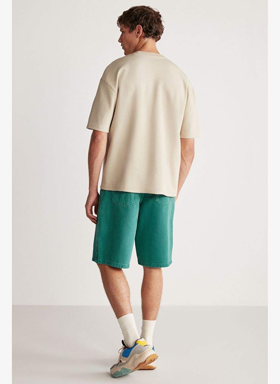 ARTUR Erkek Yaka Cep Detaylı Kalın Dokulu Kumaş Oversize Fit Bol Kesim Kısa Kollu Bej T-Shirt — Product image 7 of 7