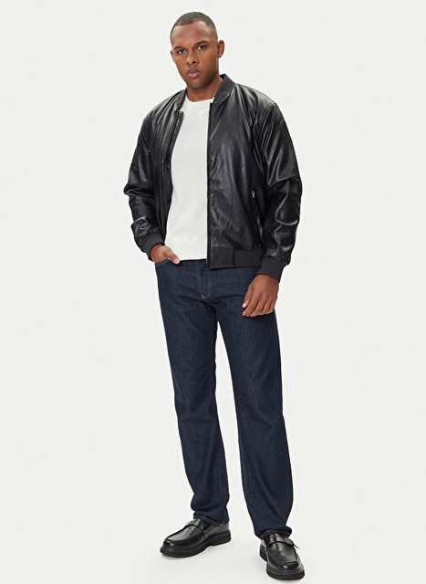 Calvin Klein Jeans Black Male Bomber Classic Fit Leather Jacket Lv04rc407gub1 Ls Faux Leather Bombe