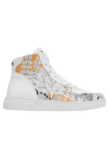 Women Vegan Leather White High Top Sneakers - There You Are Design