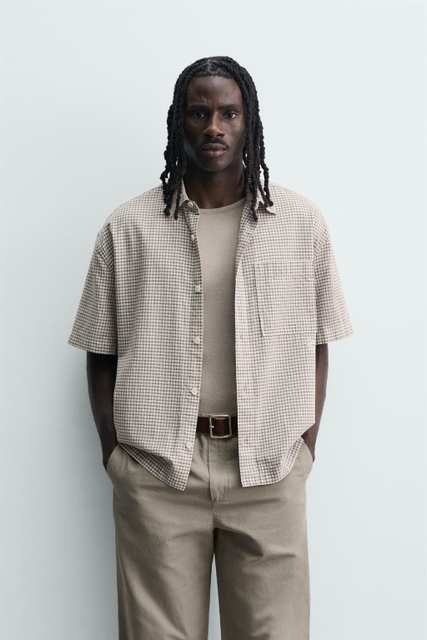 RELAXED FIT CHECKED SLOGAN SHIRT