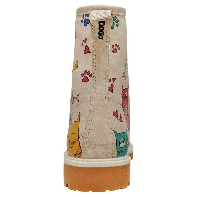 Women Vegan Leather Beige Long Boots - Cat Lovers Design — Product image 7 of 8