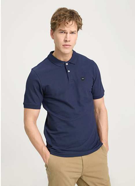 Navy Blue Men's 100% Cotton Polo T-Shirt W7D5K4XX2T410 Short Sleeve Polo Tshir