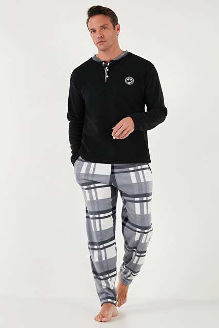 Buratti Ekoseli Regular Fit Buttoned Bike Collar Winter Polar Men's Pajamas Team 60961008
