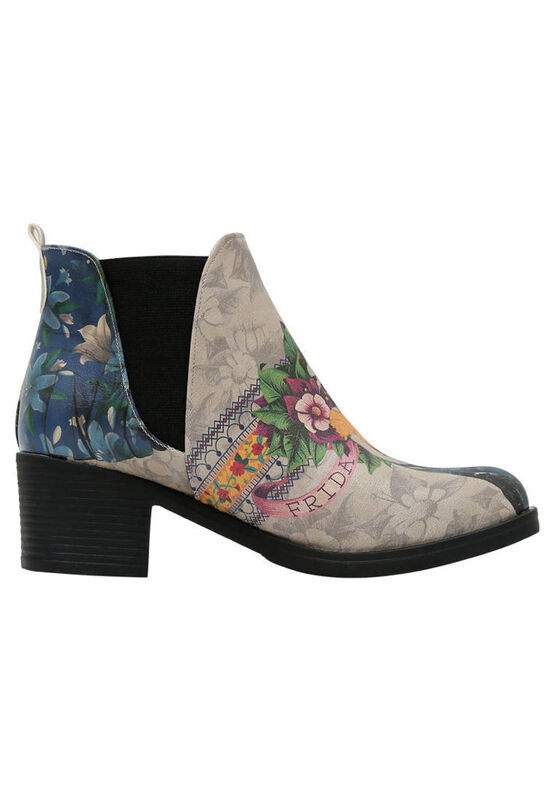 Women Vegan Leather Beige Ankle Boots - A Flower From The Past Frida Kahlo Design — Product image 4 of 6