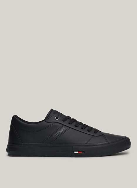 Tommy Hilfiger Siyah Erkek Deri Sneaker TH HI VULC STREET RWB LTH LOW