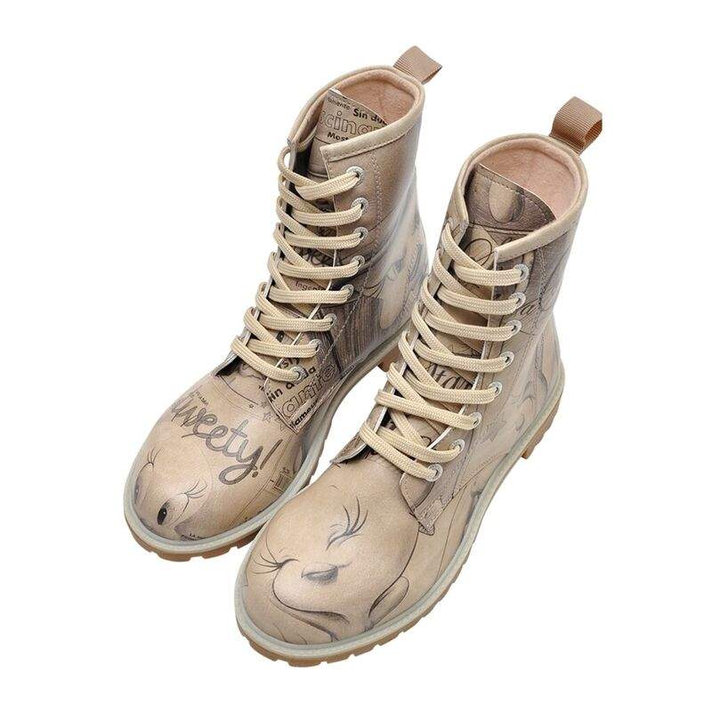 Women Vegan Leather Beige Long Boots - Warner Bros Tweety Sketch Design — Product image 3 of 7