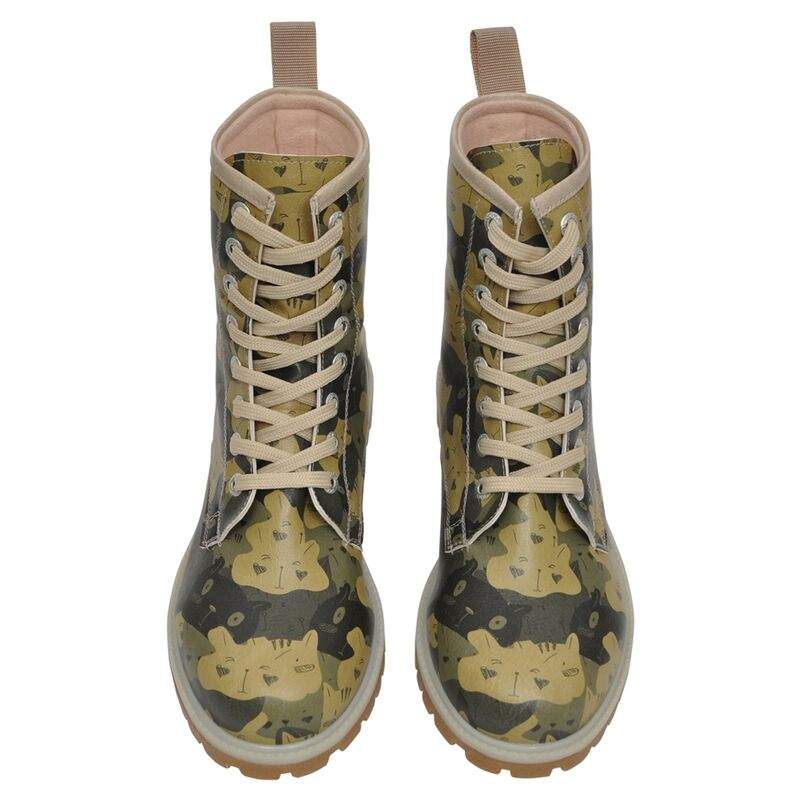 Women Vegan Leather Green Long Boots - Catmouflage Design — Product image 3 of 7