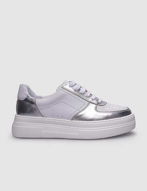 100% Genuine Leather White Lace-Up Women's Sneakers