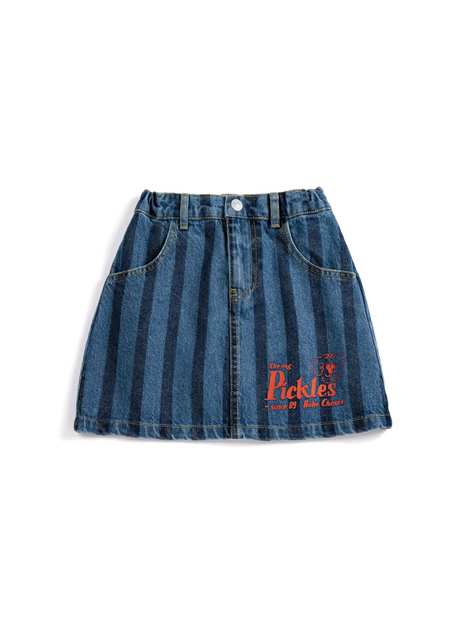 Pickles The Dog Dark Blue Striped Denim Girl's Skirt