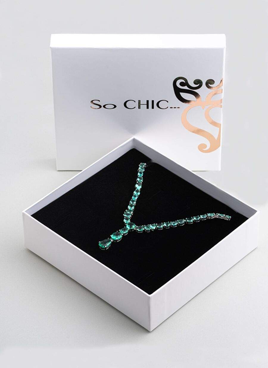Iconic Emerald Green 18 Set White Gold Plating Silver Necklace — Product image 21 of 35