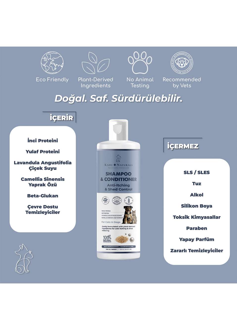 Shampoo Conditioner Kaşıntı ve Tüy Dökülmesi Karşıtı Organik Nemlendirici Kedi ve Köpek Şampuanı 250 ml — Product image 4 of 4