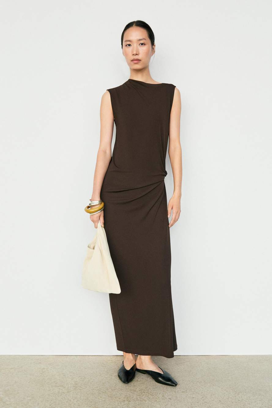 Asymmetric ruched midi dress — Product image 8 of 17