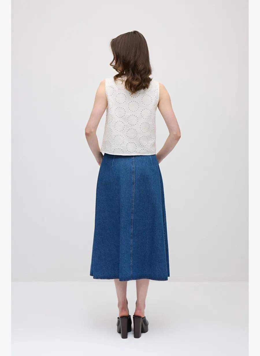 Gusto Örgü Kemerli Midi Denim Etek - Mavi — صورة المنتج 5 من 5