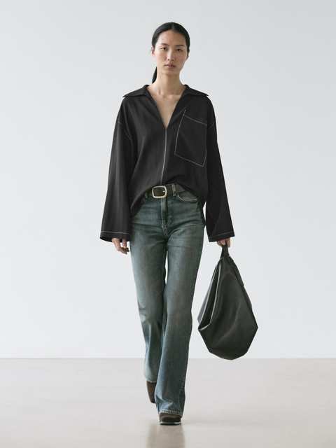 Flowing wool blend overshirt with pocket detail