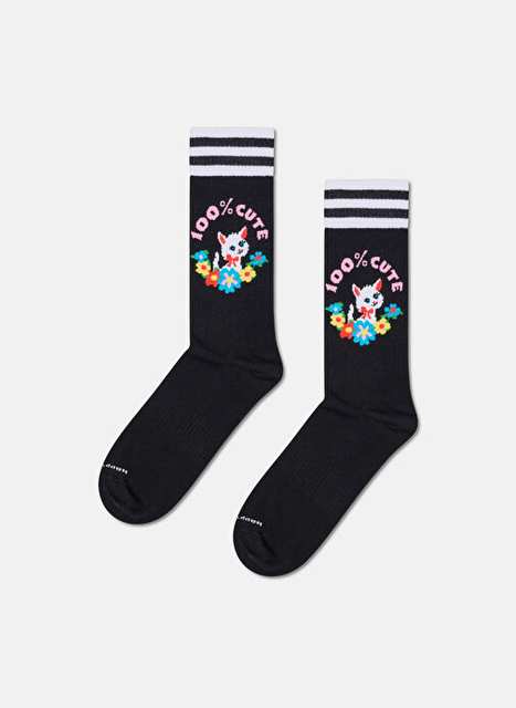 Happy Socks Siyah Kadn Desenli Soket Corap P003426