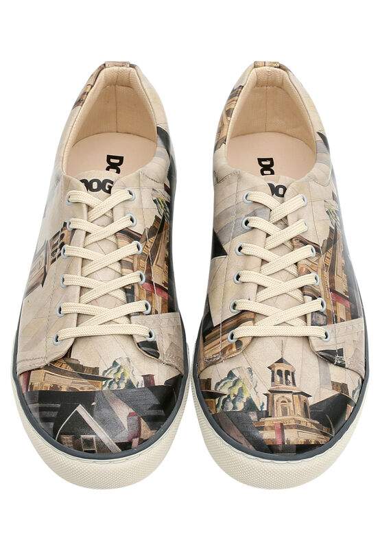 Men Vegan Leather Beige Sneakers - Time to Ring the Bells Design — صورة المنتج 3 من 8