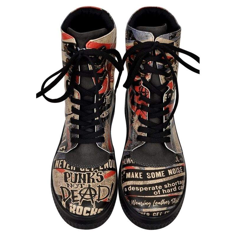 Women Vegan Leather Black Long Boots - British Punk Design — Product image 3 of 8