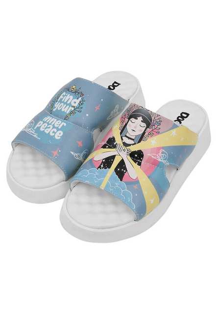 Women Vegan Leather Blue Slippers - Find Your Inner Peace Design