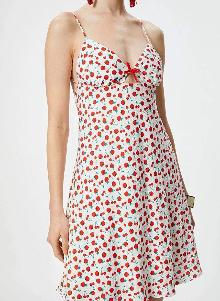 Cotton V-neck Red Mini Women's Dress 4SAK80451PW — Product image 4 of 5