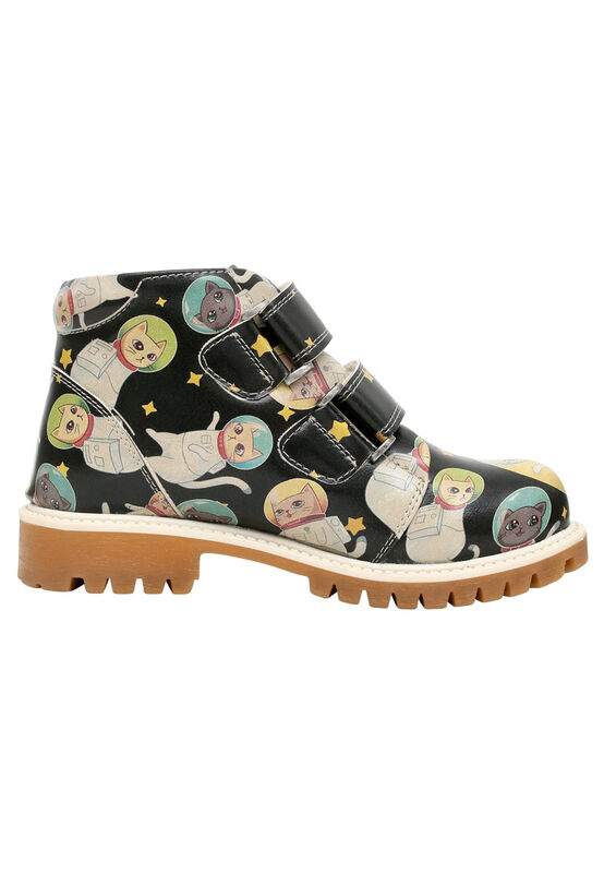 Kids Vegan Leather Black Boots - Cats of Space Design — Product image 4 of 7
