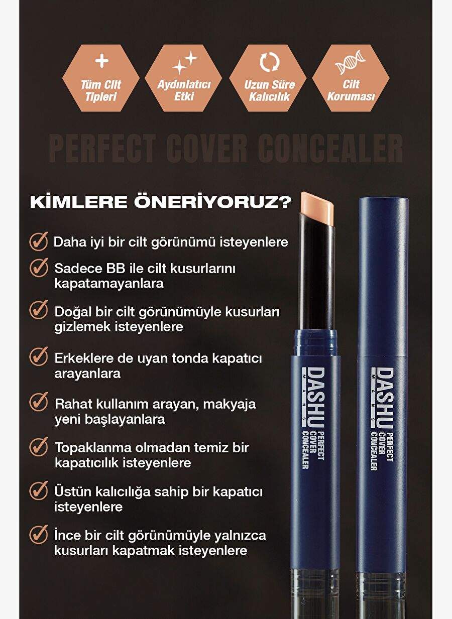 İnce Dokulu Pürüzsüz Görünüm Sunan Kapatıcı DASHU Mens Perfect Cover Concealer — صورة المنتج 3 من 8