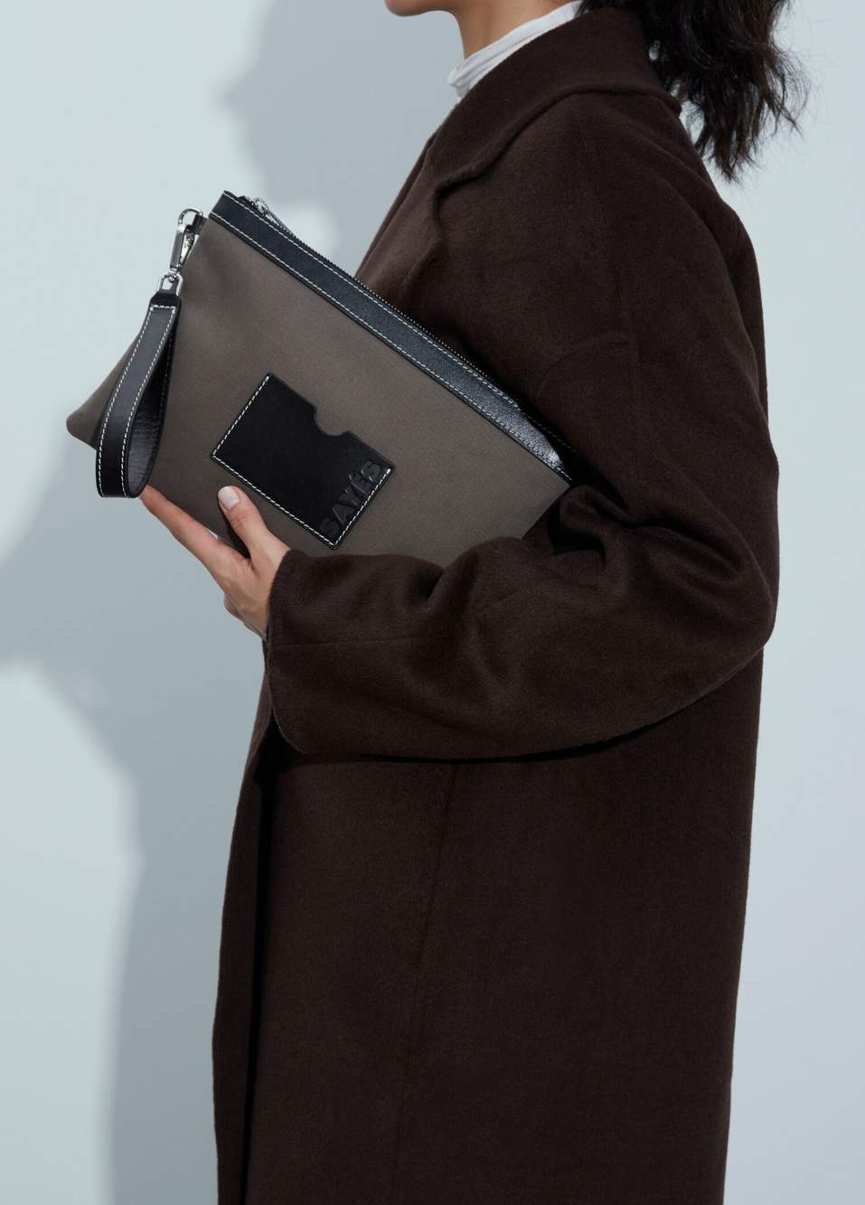 Stitched Vizon Siyah Kanvas Kadın Clutch Çanta — صورة المنتج 4 من 4