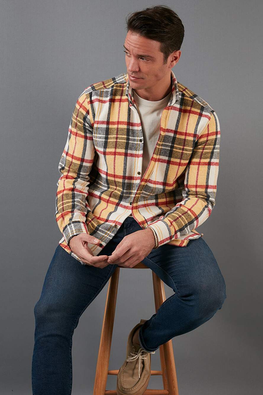 Buratti Ekoseli Uzun Kollu Slim Fit Kışlık Erkek Gömlek CF21W112844 — صورة المنتج 7 من 7