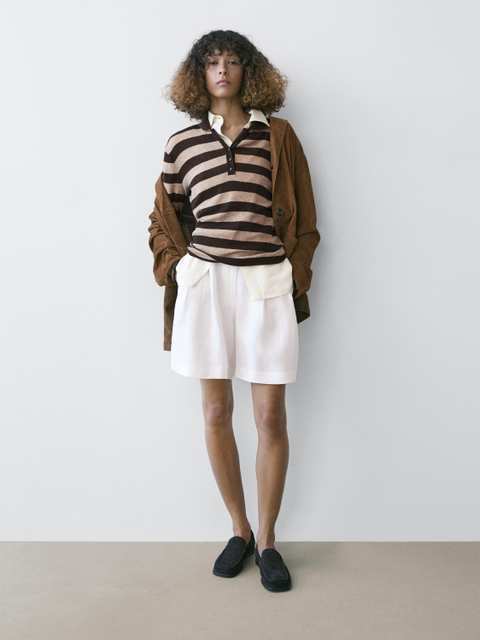 Cotton blend knit polo sweater