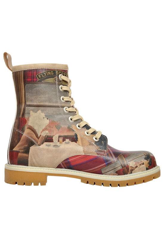 Women Vegan Leather Red Long Boots - Scottish Dining Car Design — Product image 4 of 6