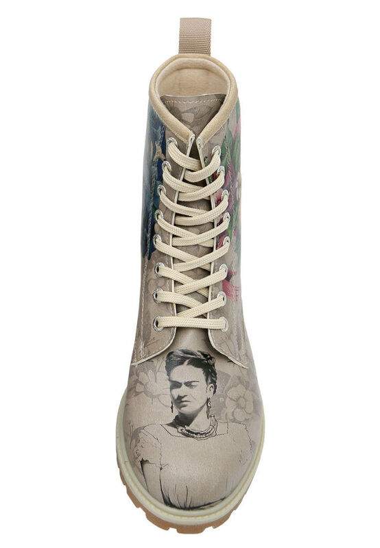 Women Vegan Leather Gray Long Boots - A Flower From The Past Frida Kahlo Design — Product image 6 of 7