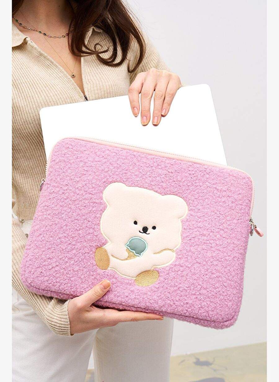 Teddy Bear Laptop Kılıfı 13" & 14" İnç Uyumlu Pembe — صورة المنتج 3 من 8