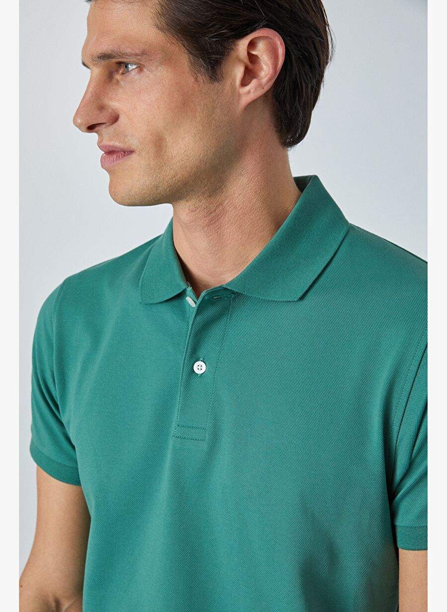 MONAGHAN Erkek Polo Yaka Relaxed Fit Patlı Düğmeli Kısa Kollu Yeşil T-Shirt — Product image 5 of 6
