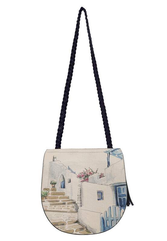 Women Vegan Leather Cream Shoulder Bag - Paperflower Design — Product image 3 of 6