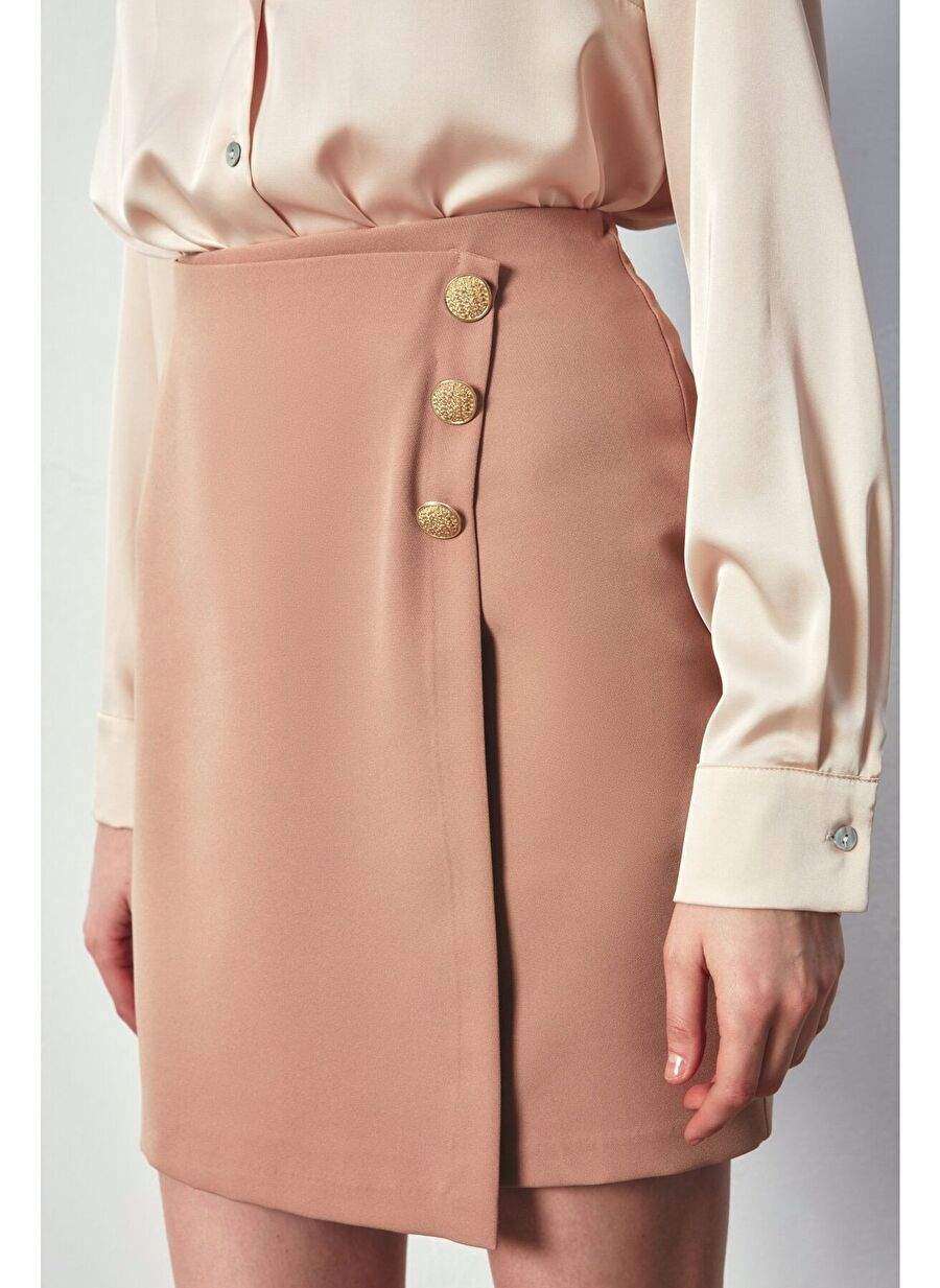 Kruvaze Button Detailed Skirt - Camel — Product image 7 of 8