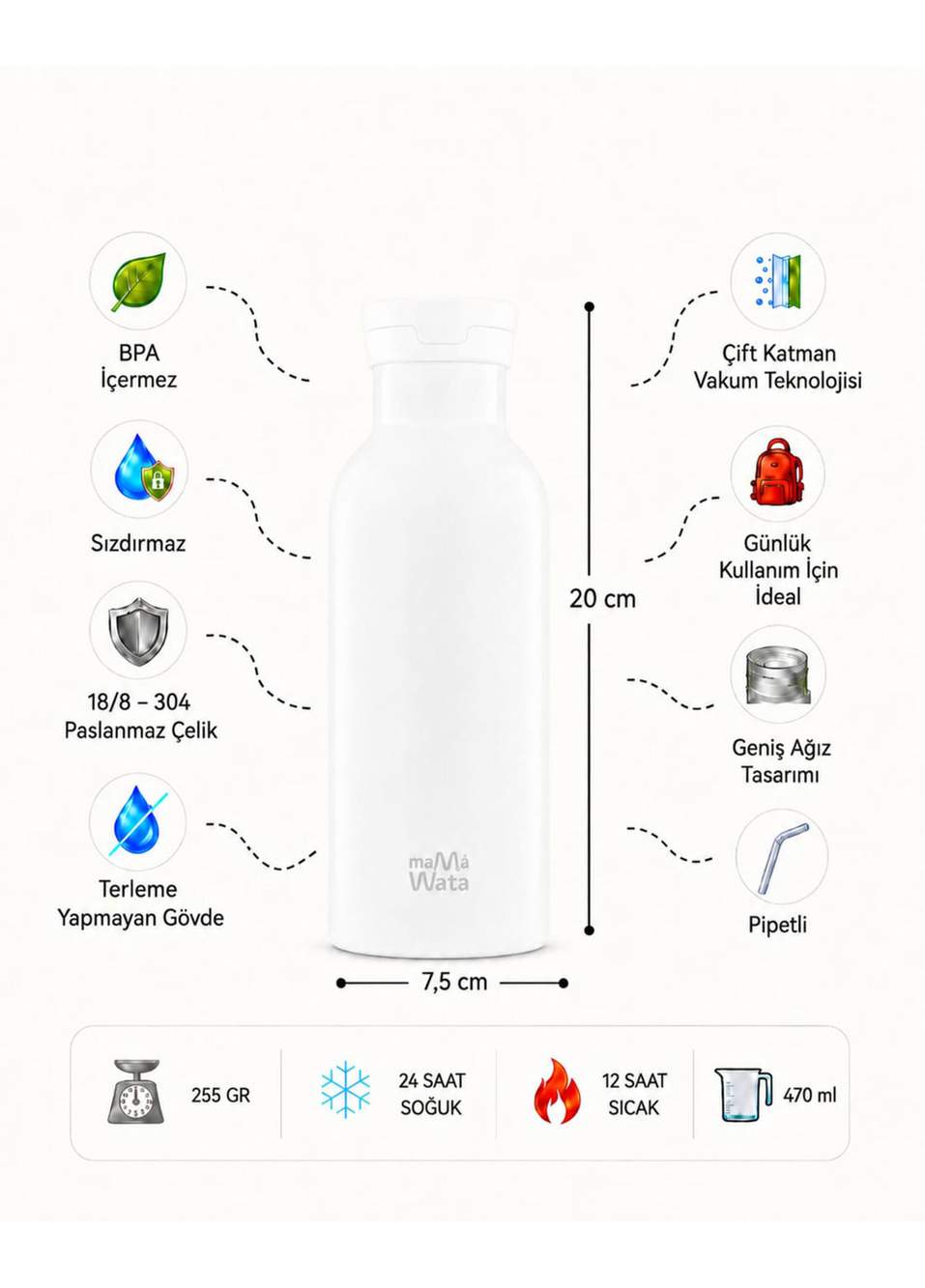 Paris Salmon Children's Thermos Drinker with Steel Straw 470 ml — صورة المنتج 7 من 7