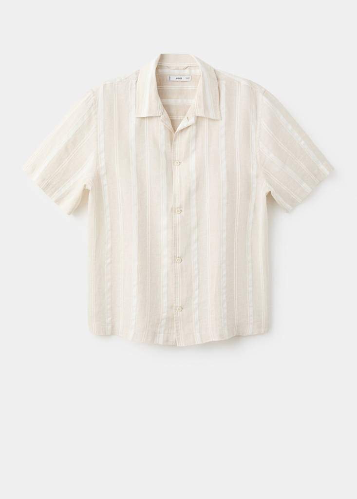Striped linen shirt with a bowling collar — Product image 1 of 10