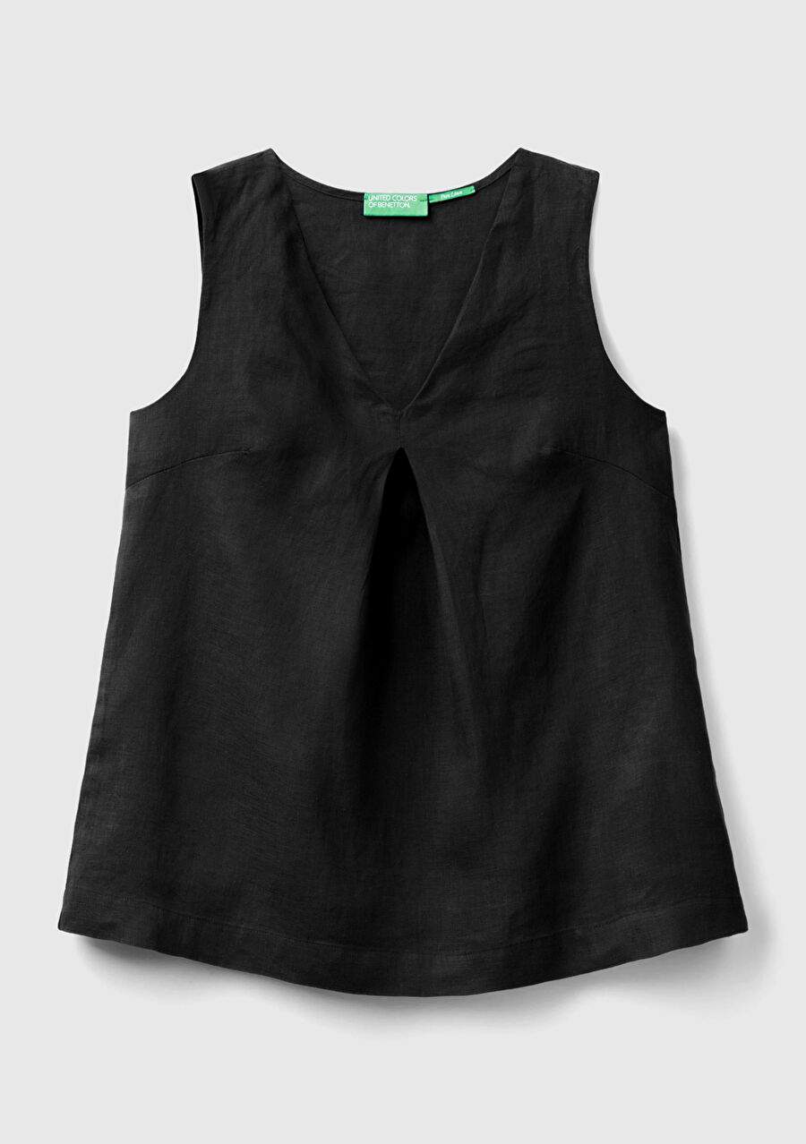 Kadn Black 100 Linen V Collar Sleeveless Genisic Cut Blouse — Product image 3 of 4