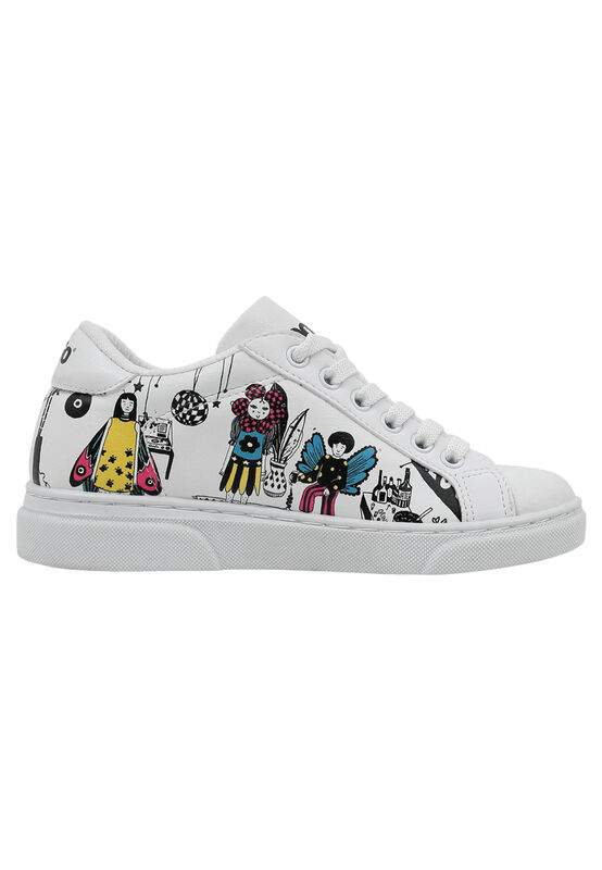 Unisex Kids Vegan Leather White Sneakers - Party Design — صورة المنتج 5 من 8