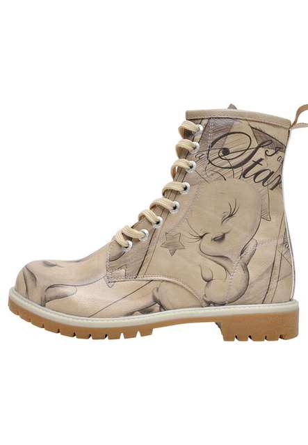 Women Vegan Leather Beige Long Boots - Warner Bros Tweety Sketch Design