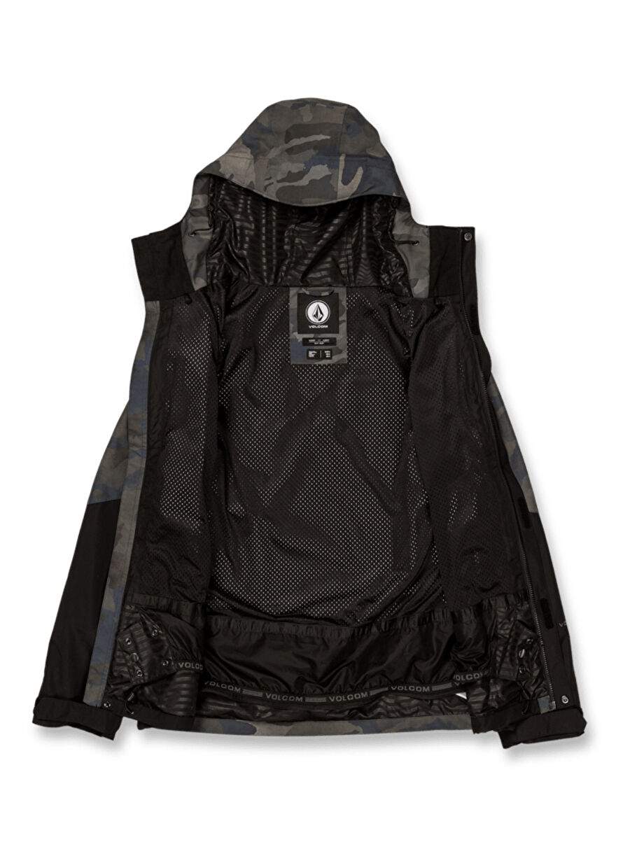 Volcom Haki Erkek Kapüşon Yaka Desenli Kayak Montu — صورة المنتج 4 من 4
