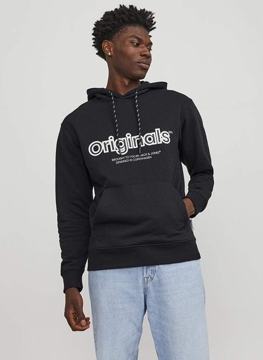 Jack & Jones Kapüşon Yaka Siyah Erkek Sweatshırt 12246802_JORLAKEWOOD SWEAT HOOD BF — صورة المنتج 4 من 8