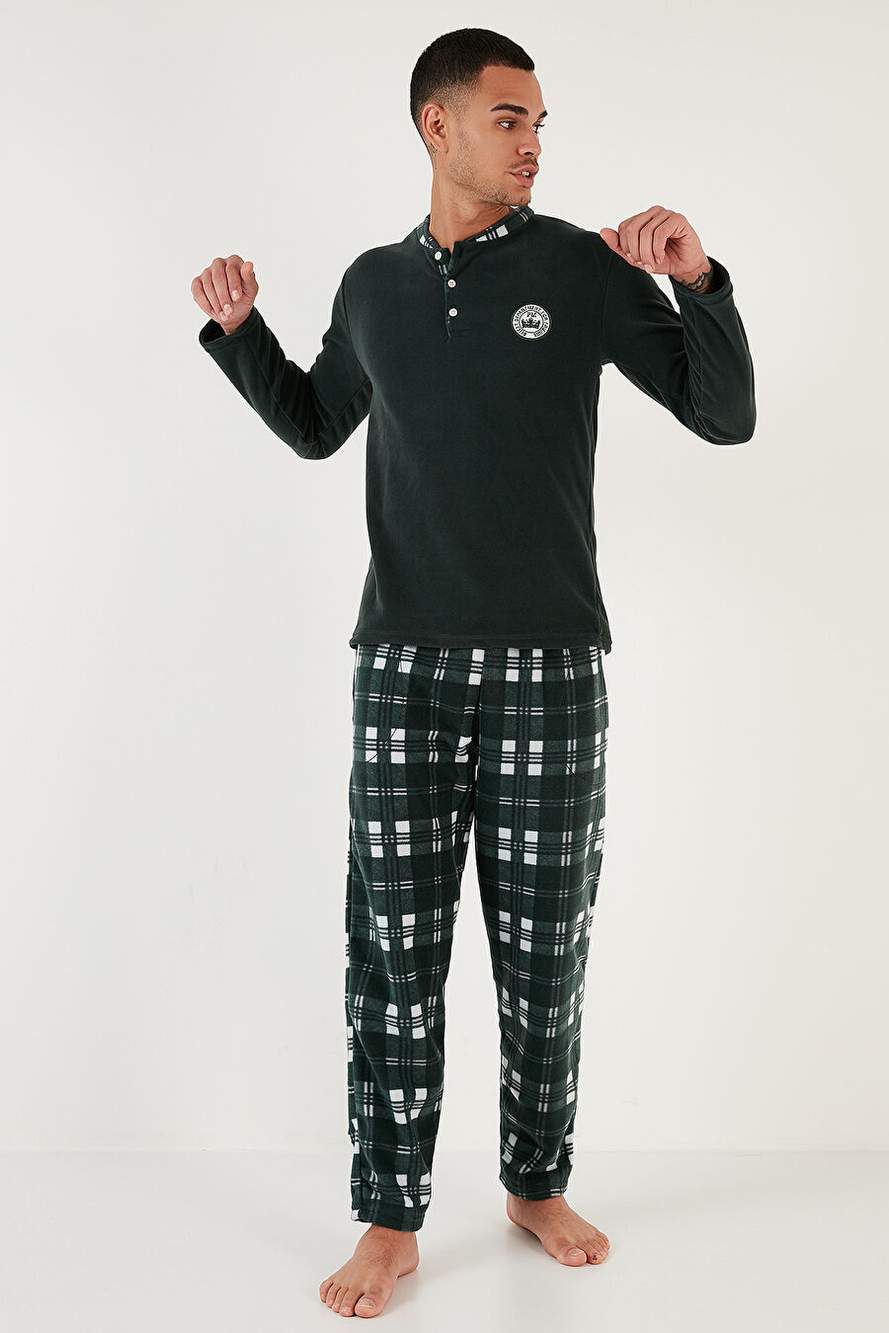 Buratti Ekoseli Regular Fit Düğmeli Bisiklet Yaka Kışlık Polar Pijama Takımı Erkek PİJAMA TAKIMI 609 — صورة المنتج 5 من 6