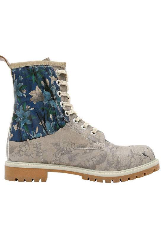 Women Vegan Leather Gray Long Boots - A Flower From The Past Frida Kahlo Design — Product image 5 of 7