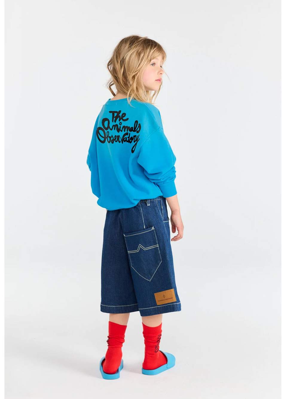 Blue Muntjac Navy Blue Denim Unisex Kids Shorts — صورة المنتج 3 من 4